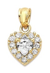 fine gold cubic zirconia heart April birthstone baby charm